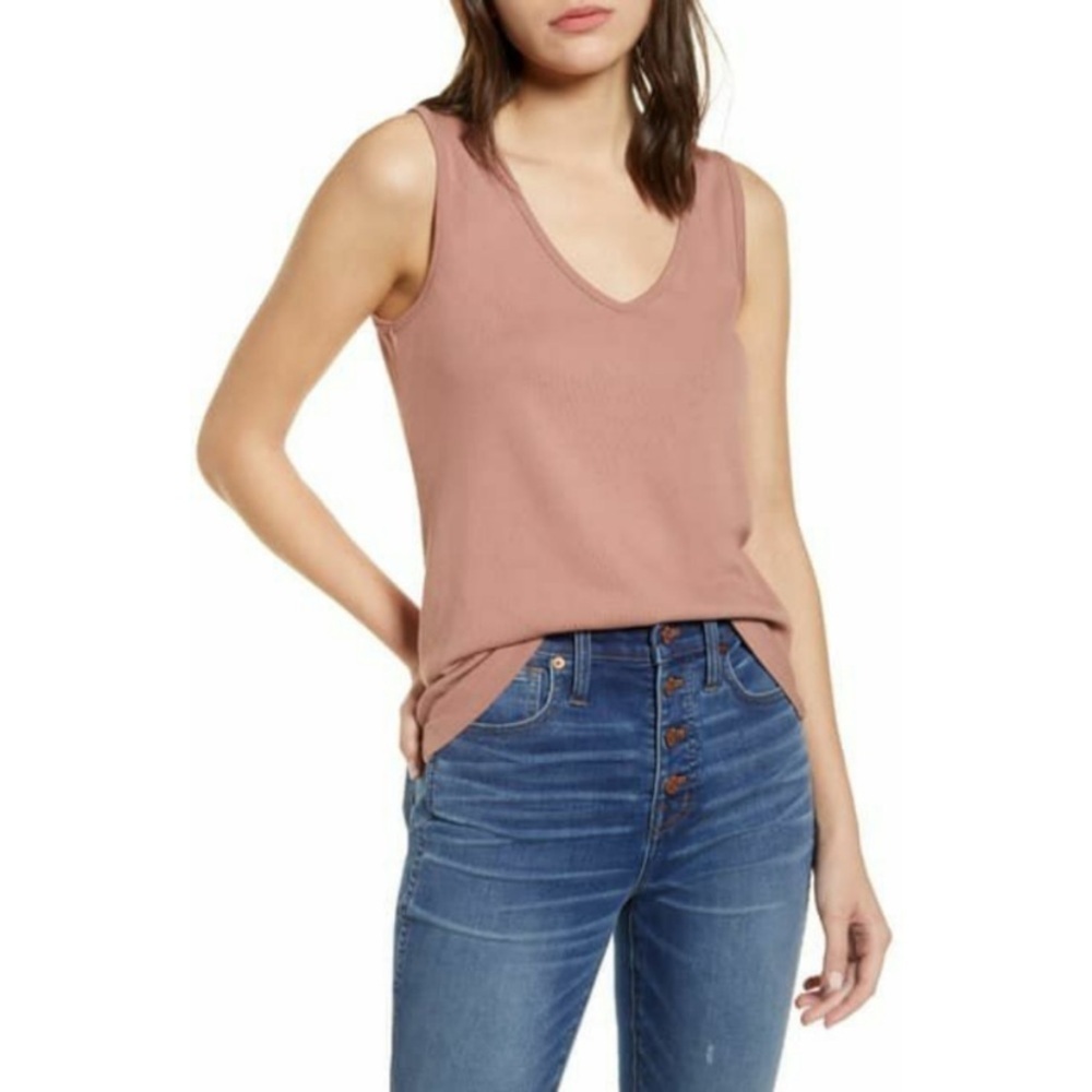Madewell V-Neck Tank in Faded Rosebud